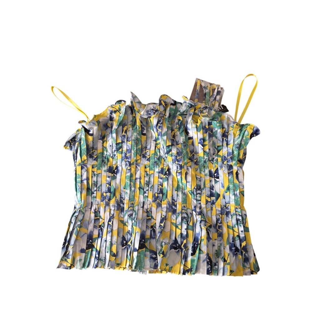 White House Black Market Michelle Floral Tart Drama Bustier Top Yellow Blue 0P